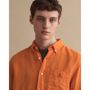 Gant Regular Fit Plaggfärgad linneskjorta - Russet Orange