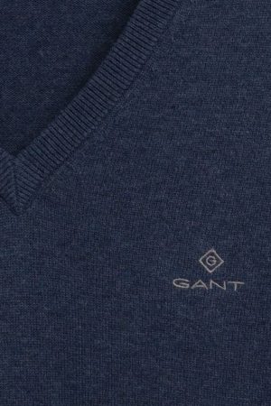 Gant Classic Cotton V-neck - Dark Jeansblue Mel