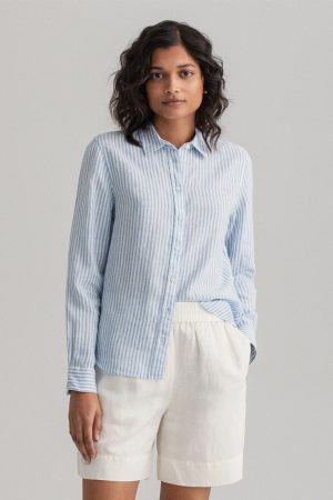 Gant D2 Regular Linen Stripe Shirt - Silver Lake Blue