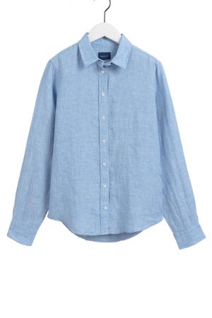 Gant D2 Regular Linen Chambray Shirt - Silver Lake Blue