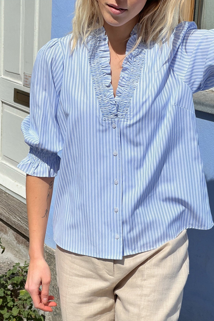Neo Noir Briony Mix Stripe Blouse - Light Blue - Bild 8