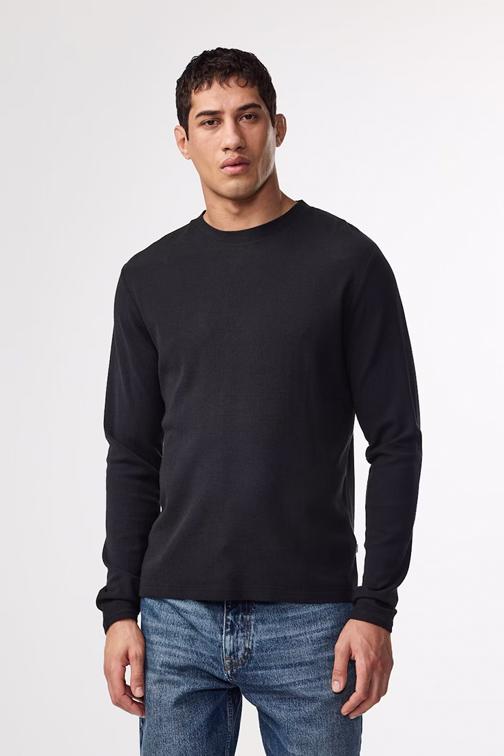 NN07 Clive Waffle Knit Tee – Black - Bild 2