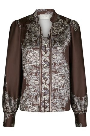 Neo Noir Massima Paisley Border Blouse - Dark Brown