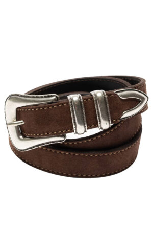 Nudie Jeans Western Suede Silver Belt - Dark Brown