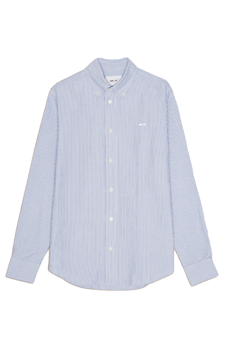 NN07 Colby Logo Regular Fit Oxford Skjorta - Blå Rand