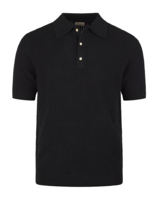 Stenströms Polo Shirt Knitted Crochet - Black