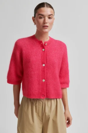 Alternative view of Second Female Andrea Knit Rib Cardigan - Raspberry Sorbet