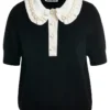Essentiel Antwerp Jewelry Embroidered Knit Polo - Black