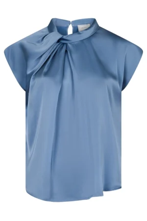 Neo Noir Fleur Drapy Satin Blouse - Dusty Blue