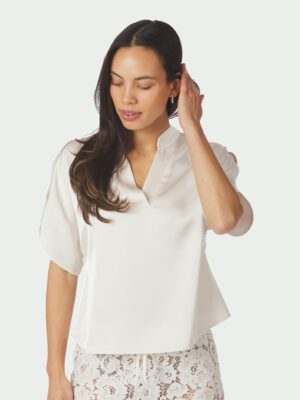 Alternative view of Neo Noir Anelle Heavy Sateen Blouse - Pearl
