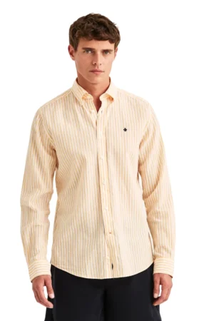 Douglas Linen Stripe Shirt Classic Fit - Orange