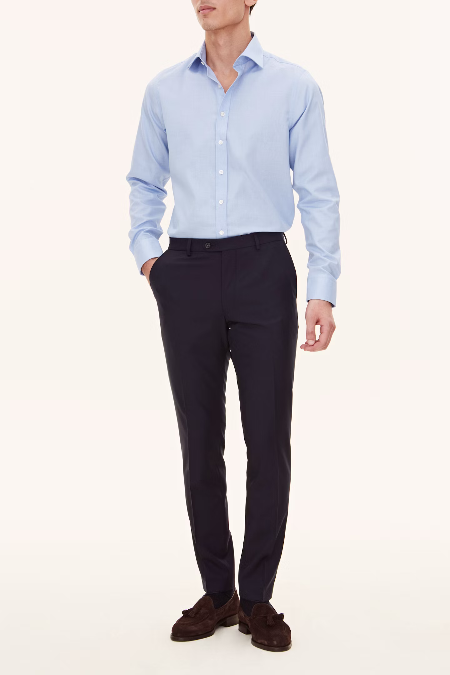 Oscar Jacobson Slim Fit Pants in Microstructure Fabric – Navy - Bild 2