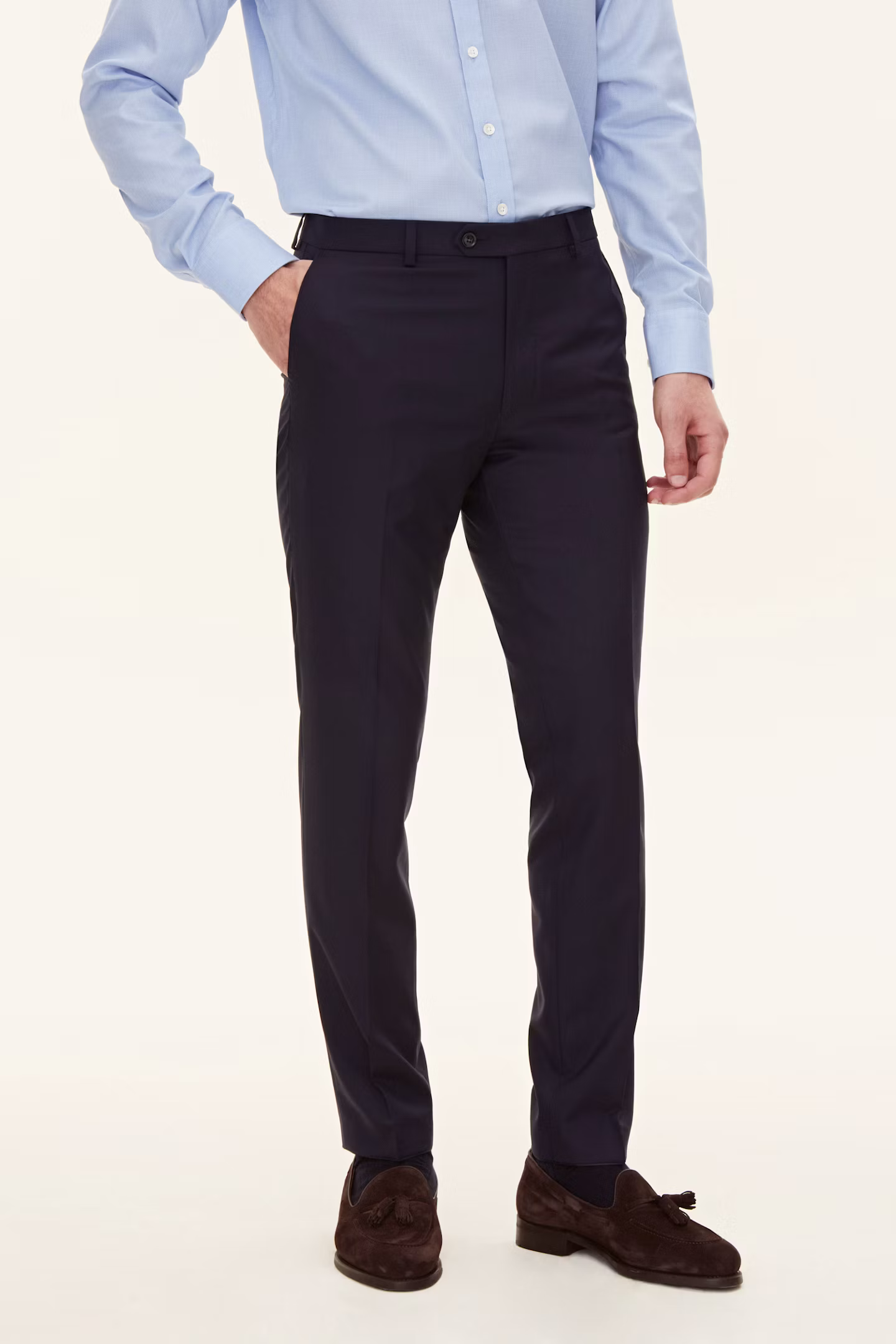 Oscar Jacobson Slim Fit Pants in Microstructure Fabric – Navy - Bild 4
