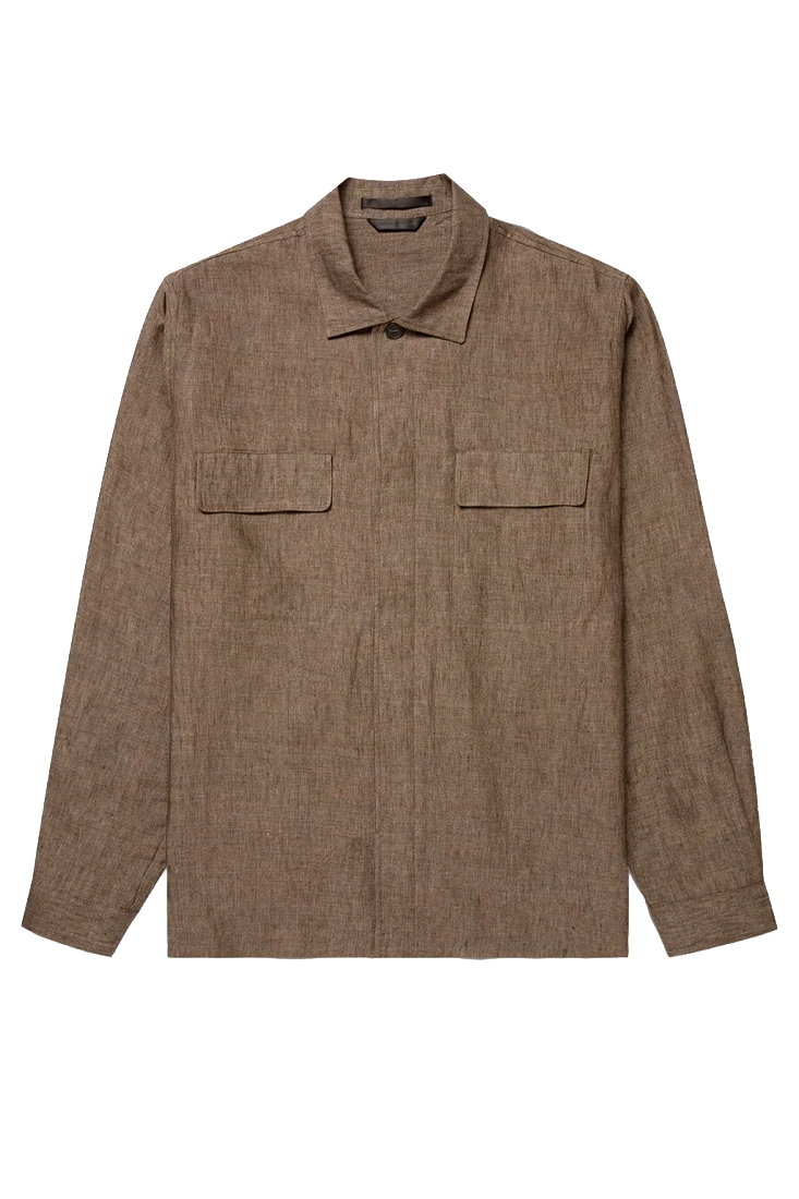 Sunspel Linen Overshirt - Dark Walnut