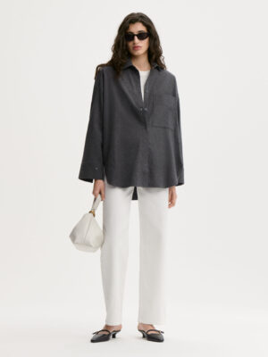 Alternative view of By Malene Birger Derris Flannel Organic Cotton Shirt - Dark Grey Melange