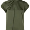 Neo Noir Fleur Drapy Satin Blouse - Army