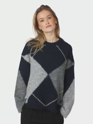 Alternative view of Neo Noir Inga Check Fluff Knit Blouse - Navy
