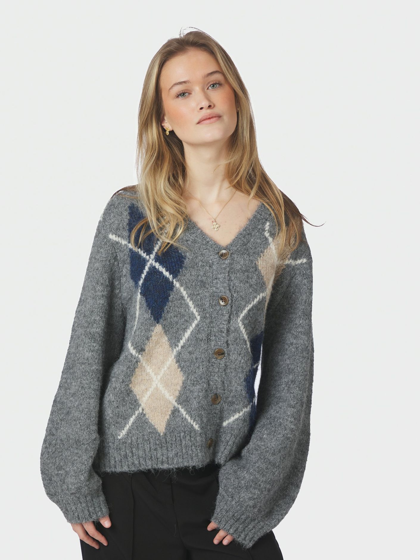 Neo Noir Beleney Small Check Fluff Cardigan - Dark Grey - Bild 2