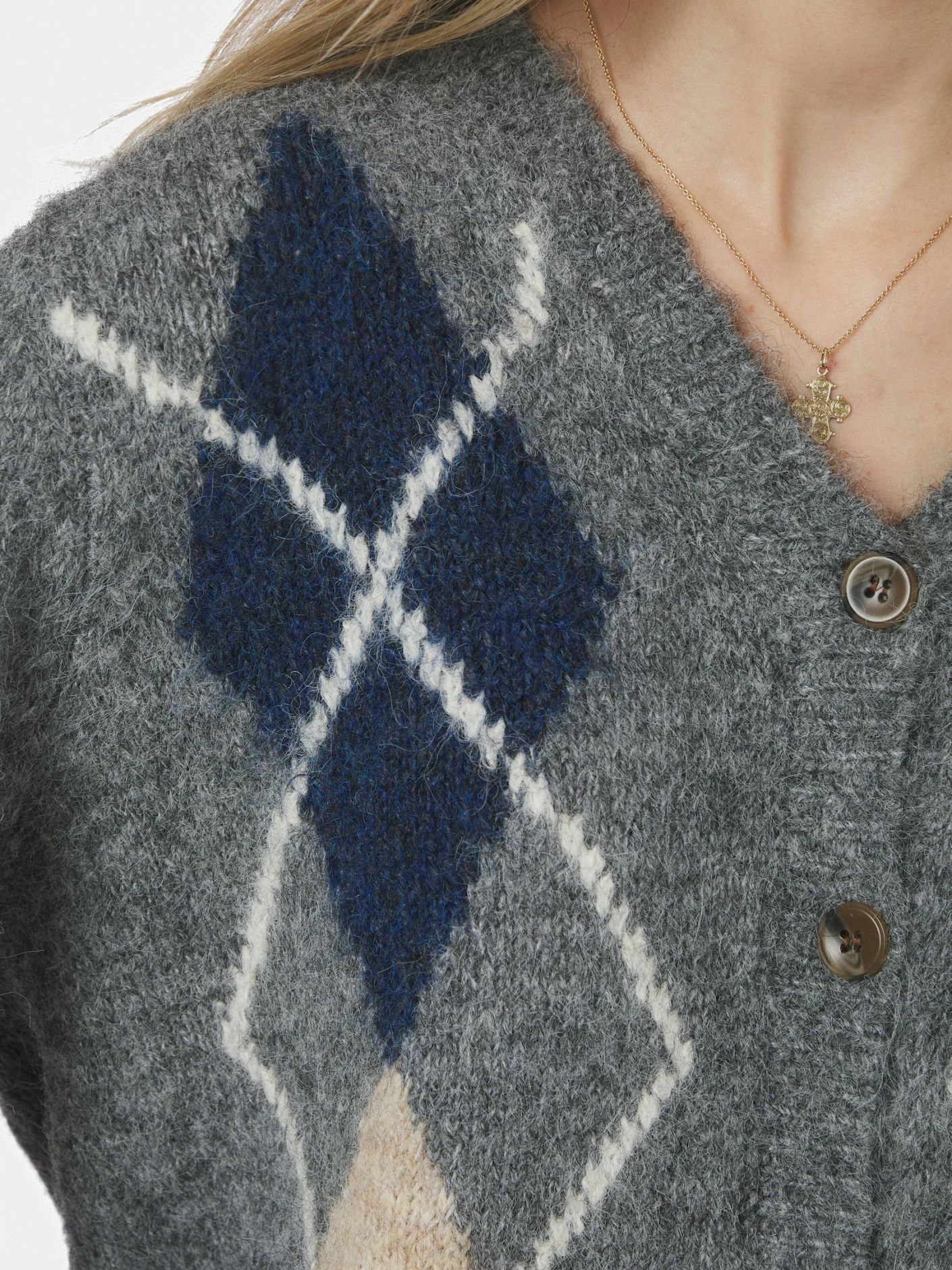 Neo Noir Beleney Small Check Fluff Cardigan - Dark Grey - Bild 4
