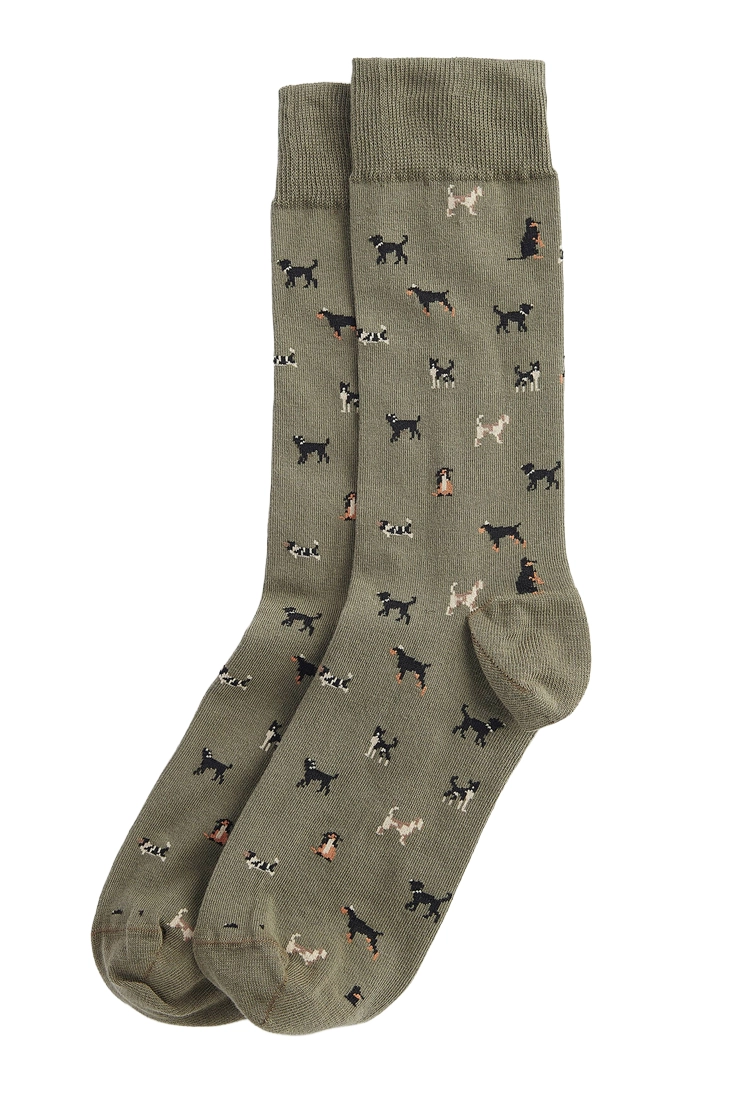 Barbour Malvin Socks - Mid Olive Dogs
