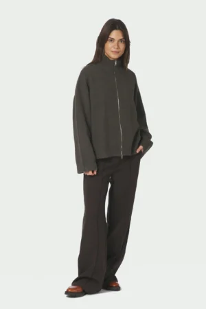 Alternative view of Neo Noir Asley Zip Knit Cardigan - Moss Green