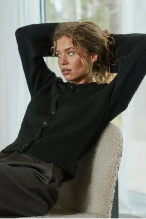 Alternative view of Neo Noir Ramera Fluffy Knit Cardigan - Dark Brown