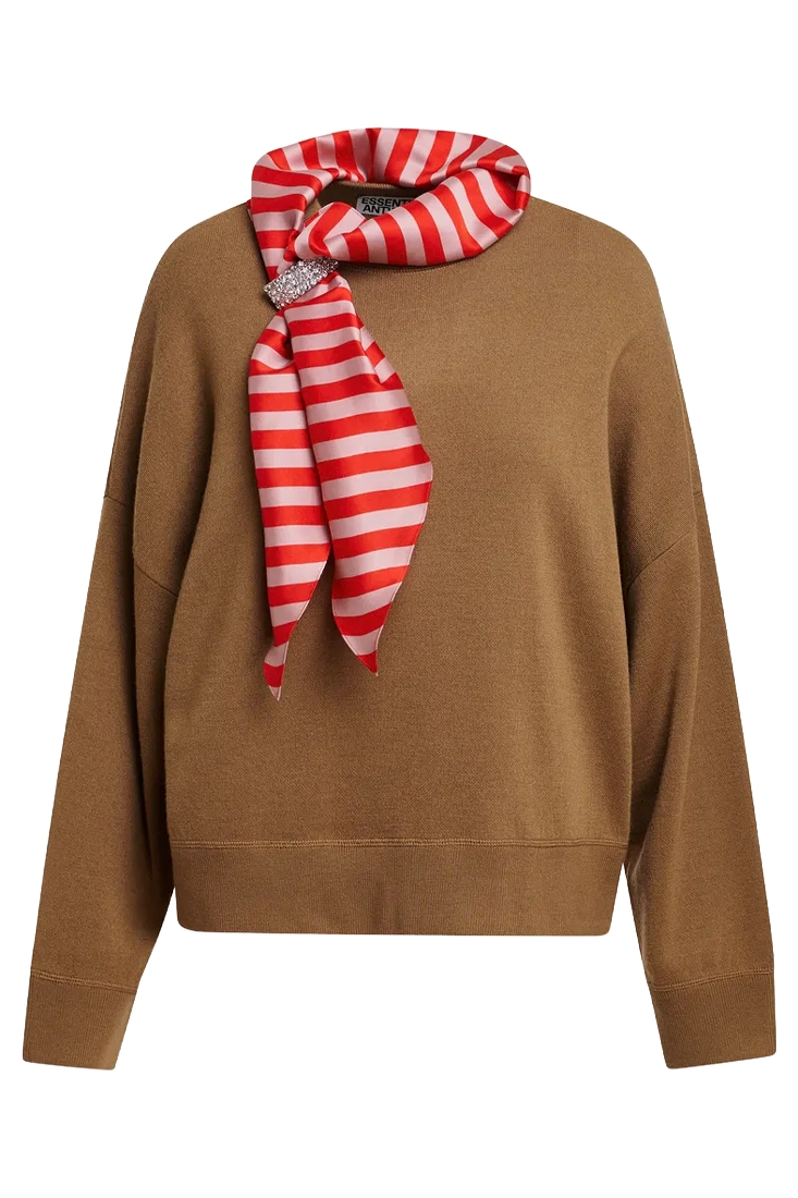 Essentiel Antwerpen Kurtis Pullover Whit Scarfs - Camel