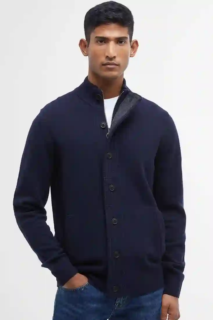 Barbour Essentiel Patch Zip Through Knitted Jumper - Navy - Bild 3