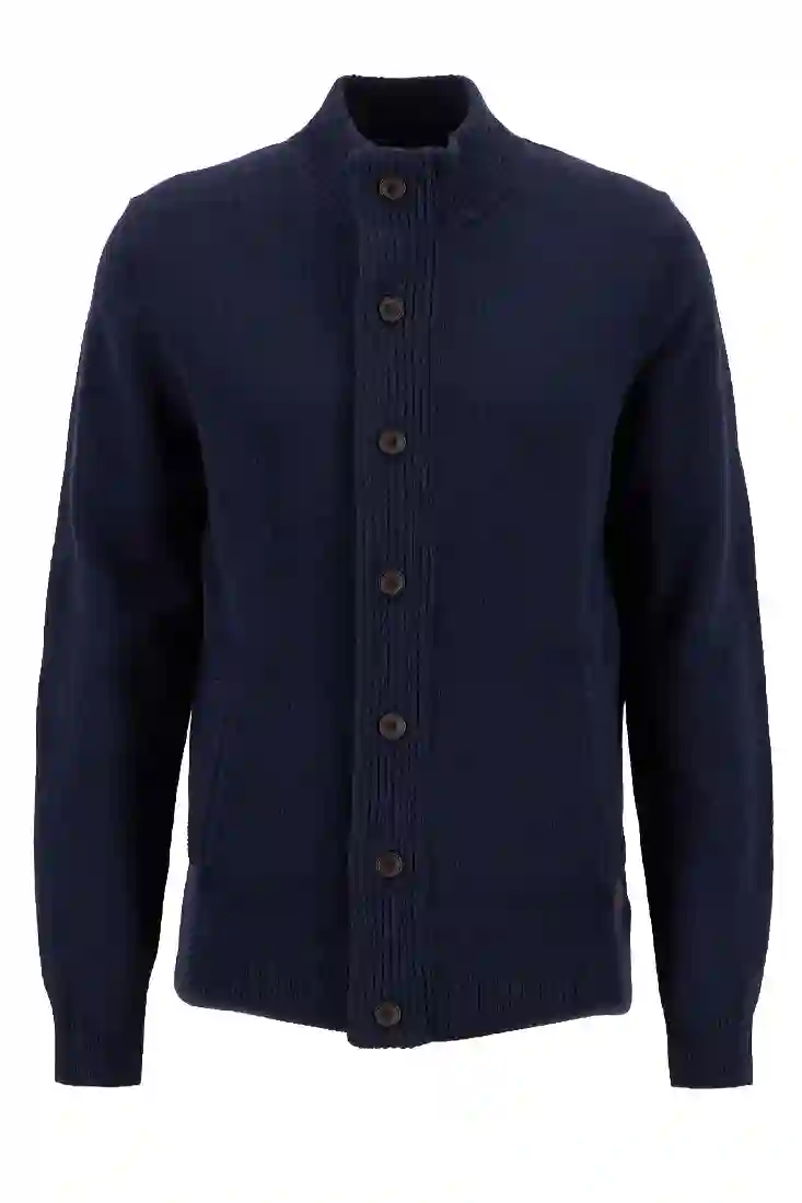 Barbour Essentiel Patch Zip Through Knitted Jumper - Navy