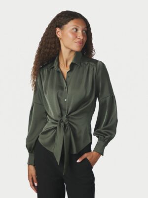 Alternative view of Neo Noir Naja Satin Shirt - Deep Green