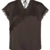 Neo Noir Benera Heavy Sateen Lace Blouse - Dark Brown