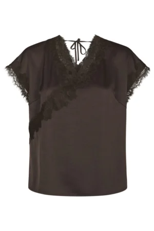 Neo Noir Benera Heavy Sateen Lace Blouse - Dark Brown