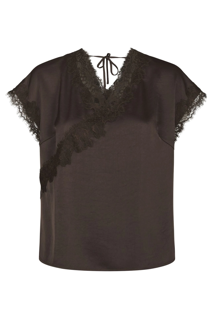 Neo Noir Benera Heavy Sateen Lace Blouse - Dark Brown