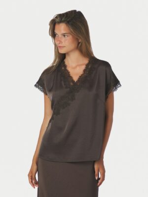 Alternative view of Neo Noir Benera Heavy Sateen Lace Blouse - Dark Brown