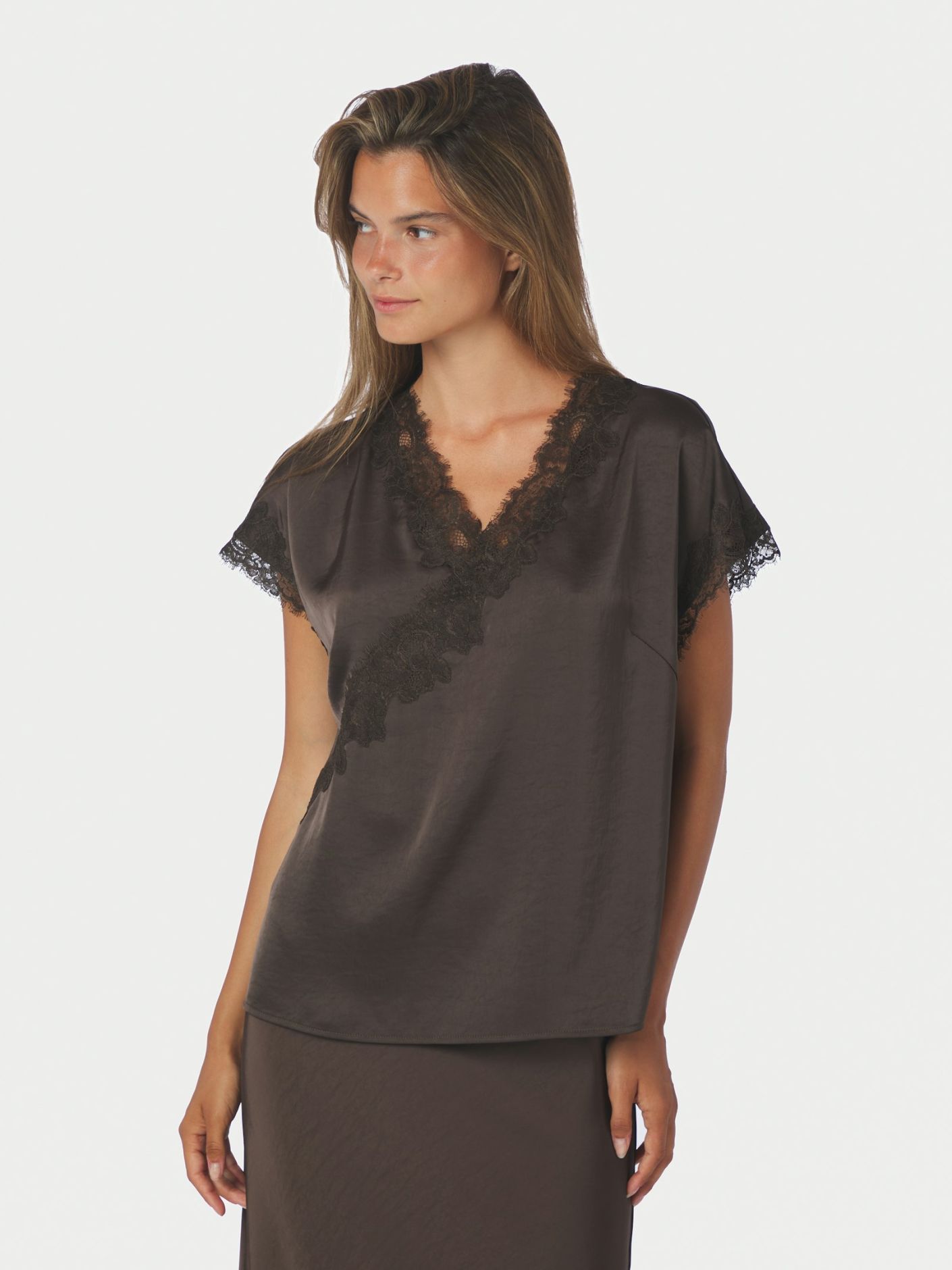 Neo Noir Benera Heavy Sateen Lace Blouse - Dark Brown - Bild 2