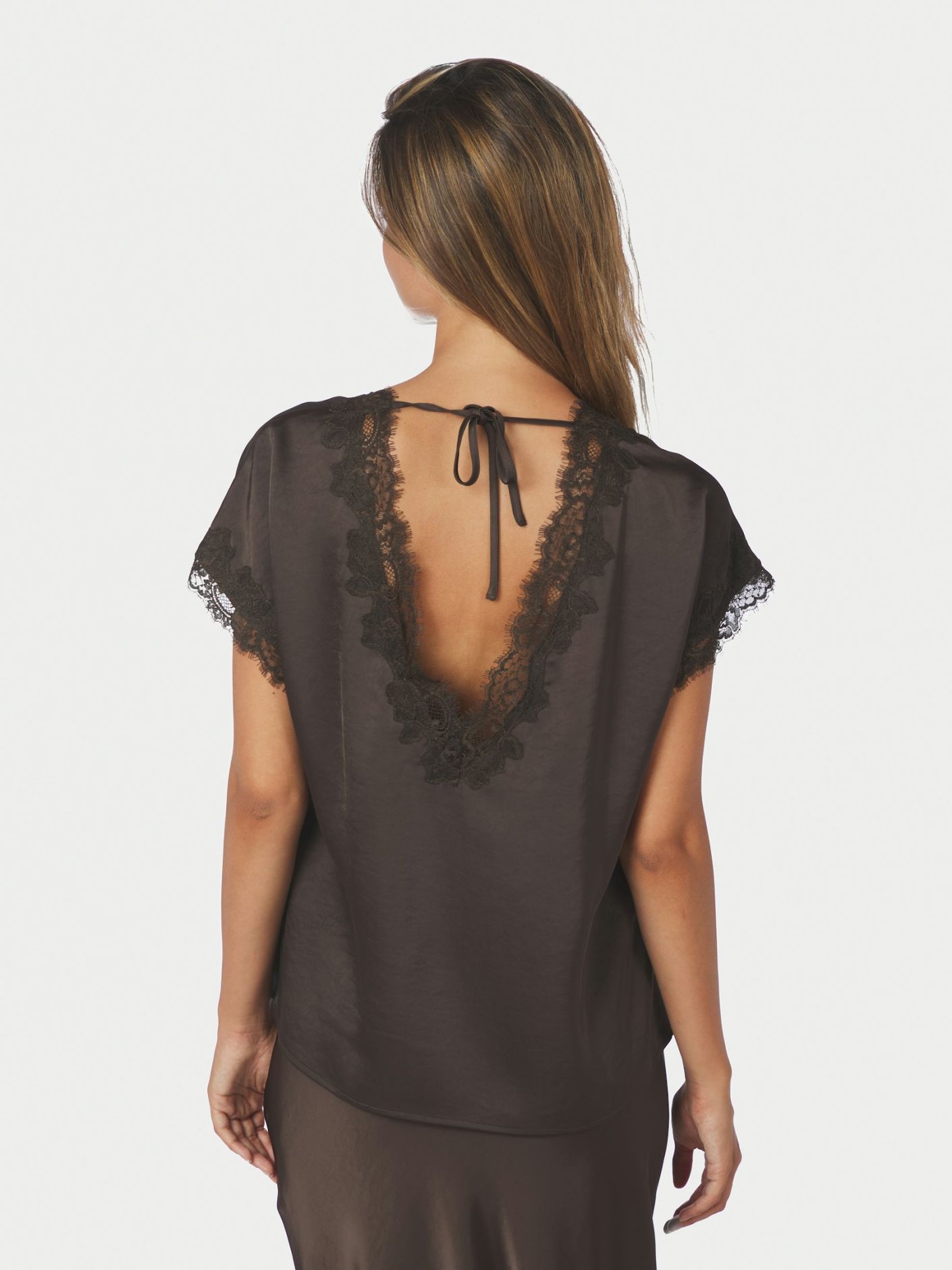 Neo Noir Benera Heavy Sateen Lace Blouse - Dark Brown - Bild 3