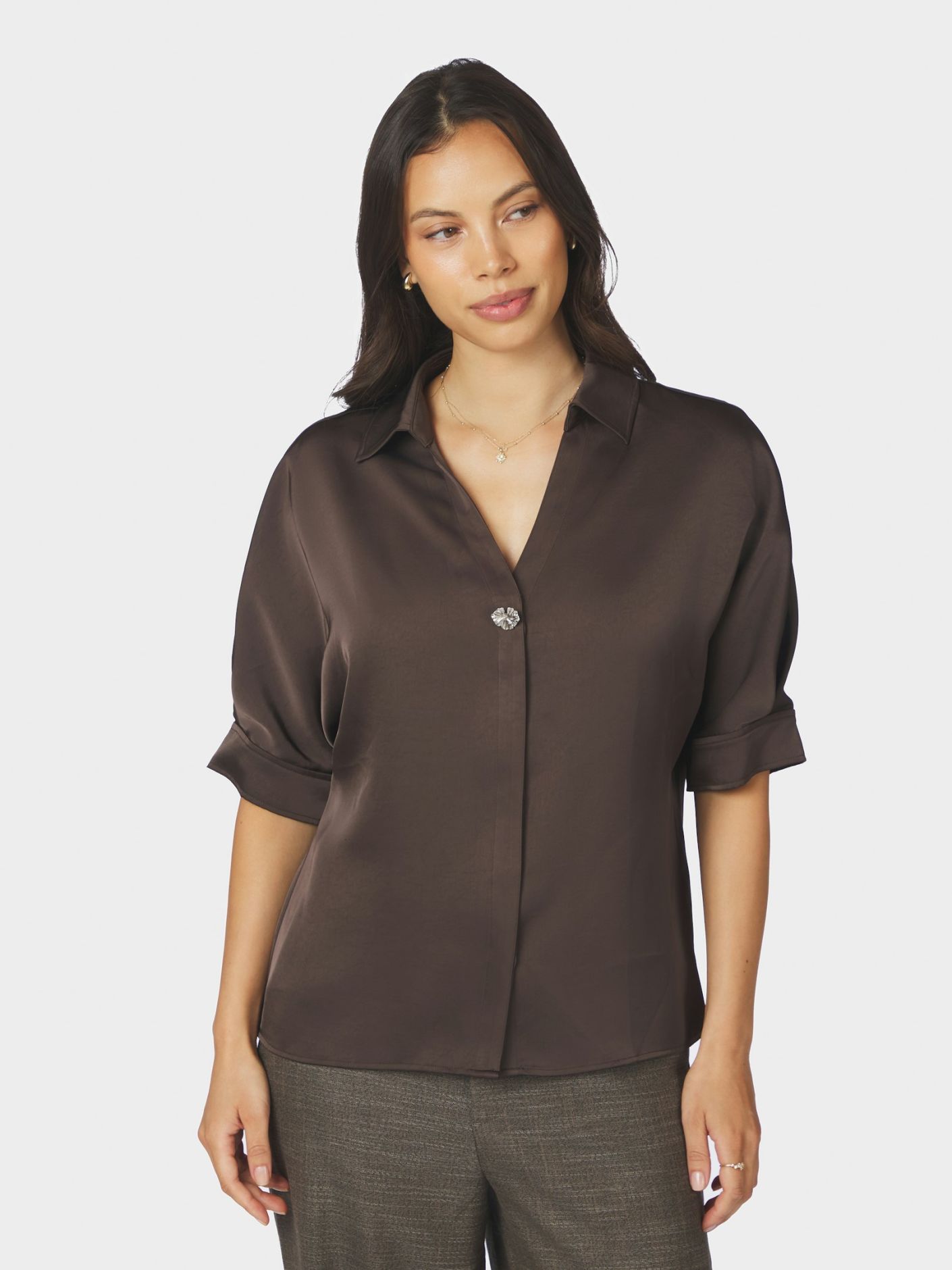 Neo Noir Carm Heavy Sateen Shirt - Dark Brown - Bild 2