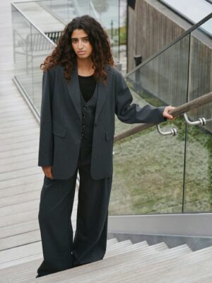 Alternative view of Neo Noir Aarielle Slim Pinstripe Blazer - Dark Grey