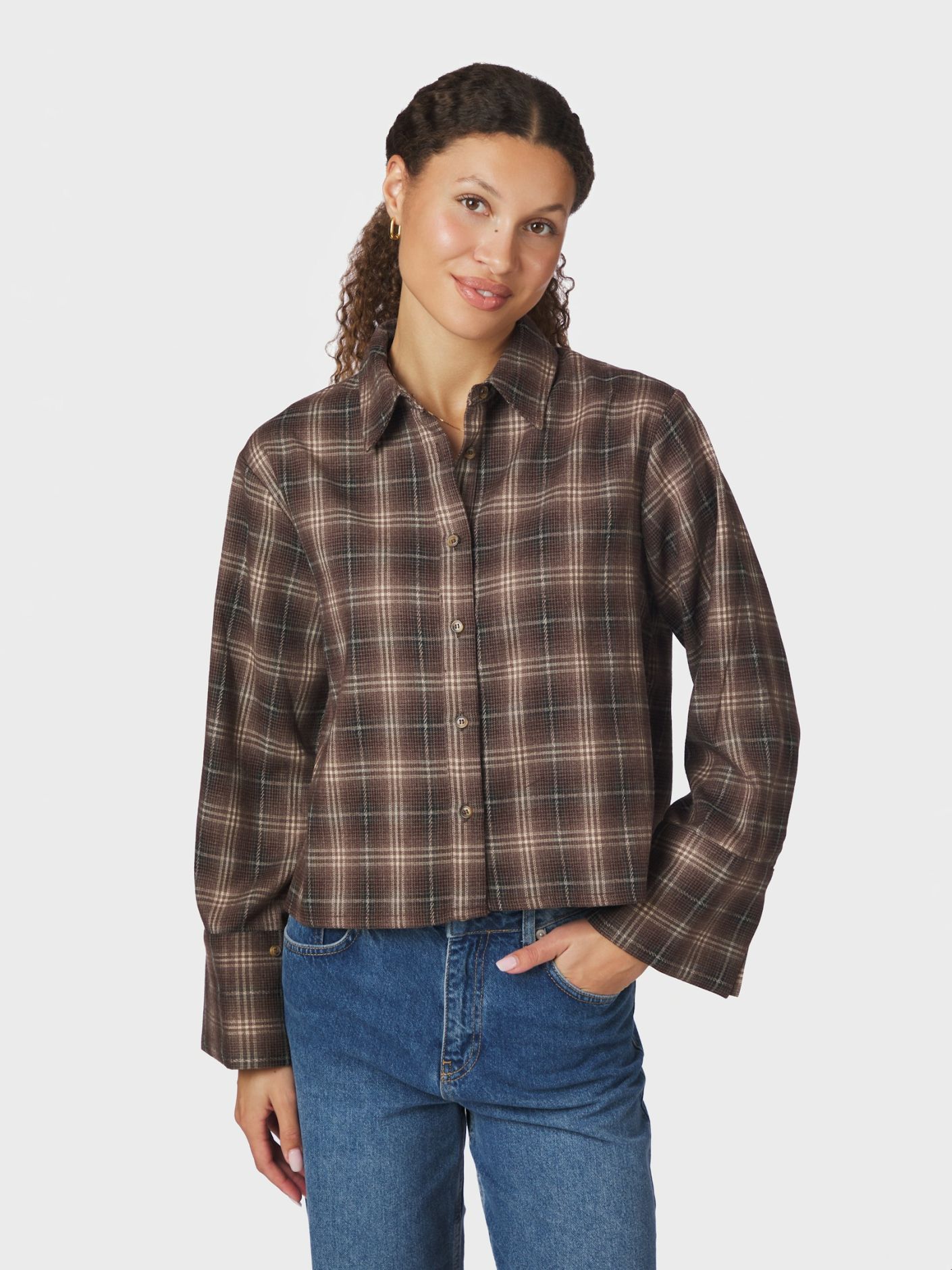 Neo Noir Jaylin Flannel Check Shirt - Dark Taupe - Bild 2
