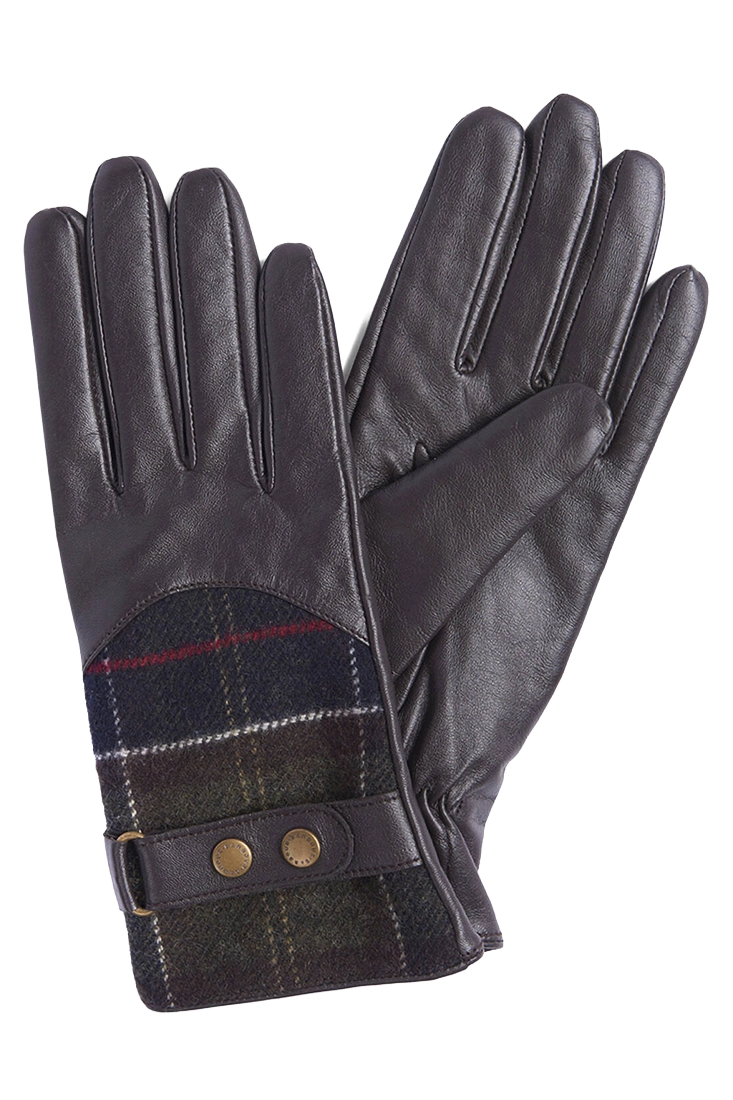 Barbour Dee Tartan Gloves - Dark Brown